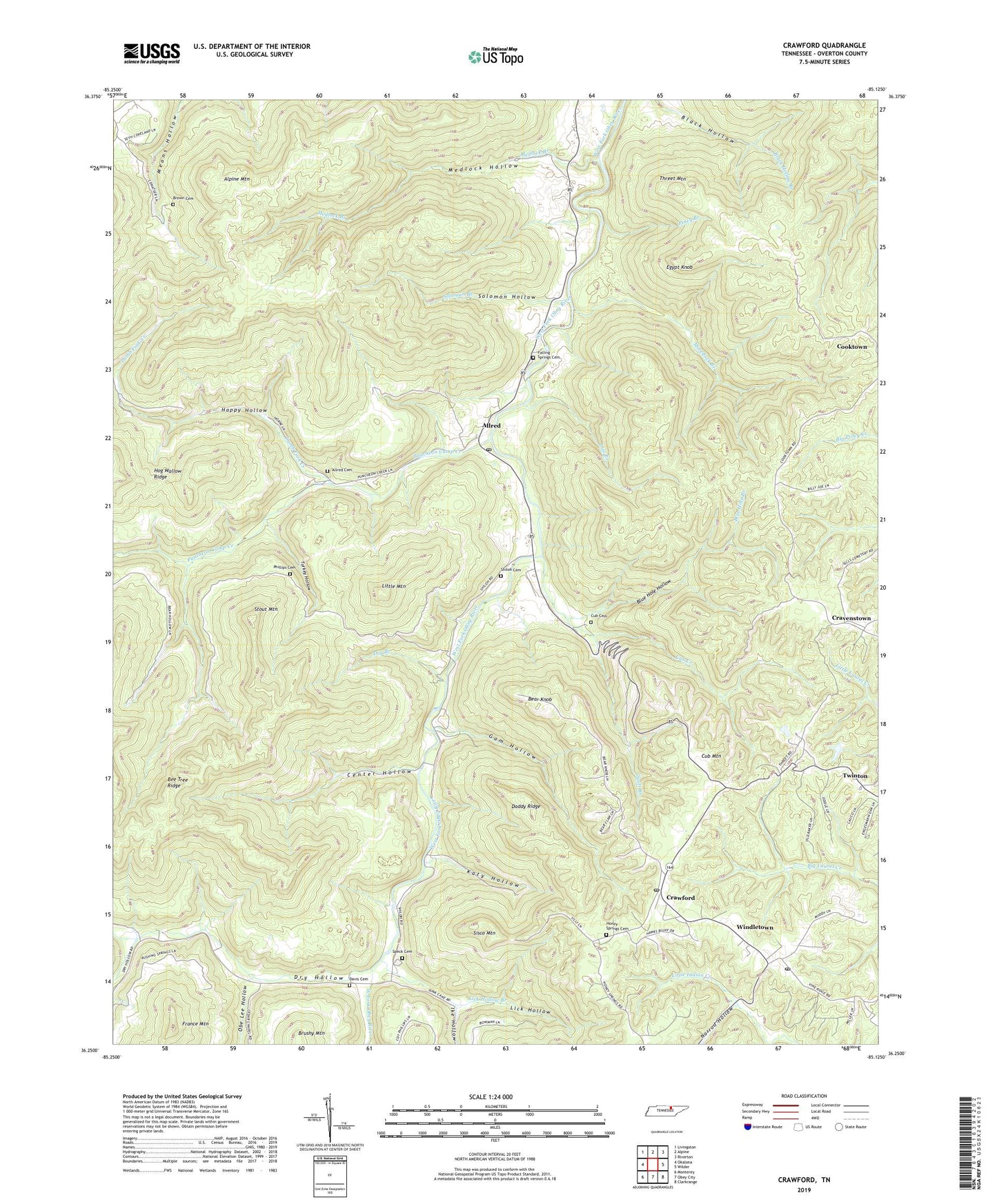 Crawford Tennessee US Topo Map Image