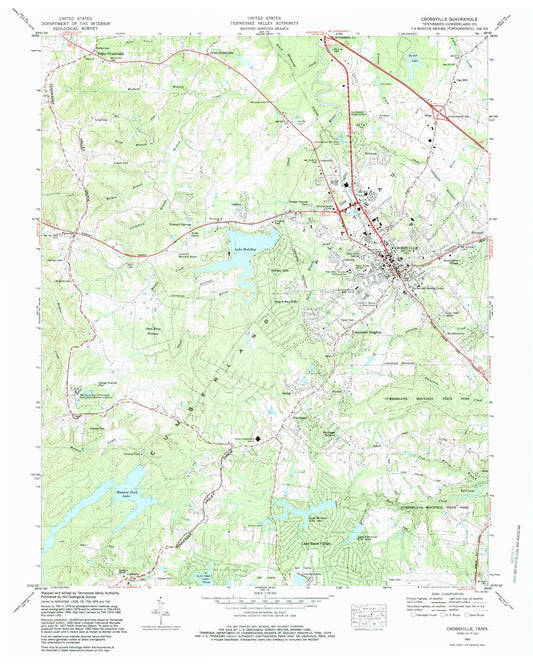 Classic USGS Crossville Tennessee 7.5'x7.5' Topo Map Image