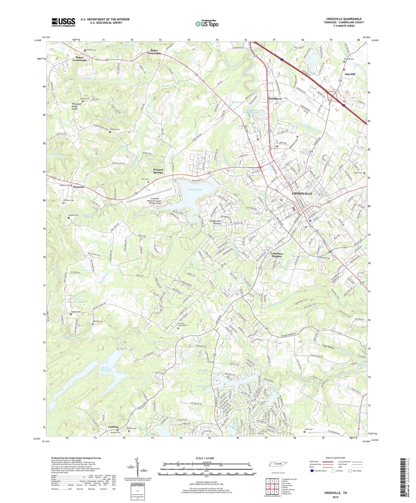 Crossville Tennessee US Topo Map Image