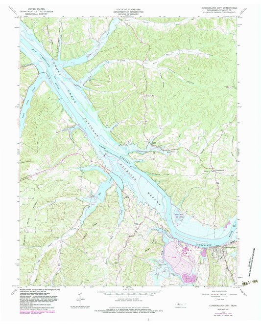 Classic USGS Cumberland City Tennessee 7.5'x7.5' Topo Map Image