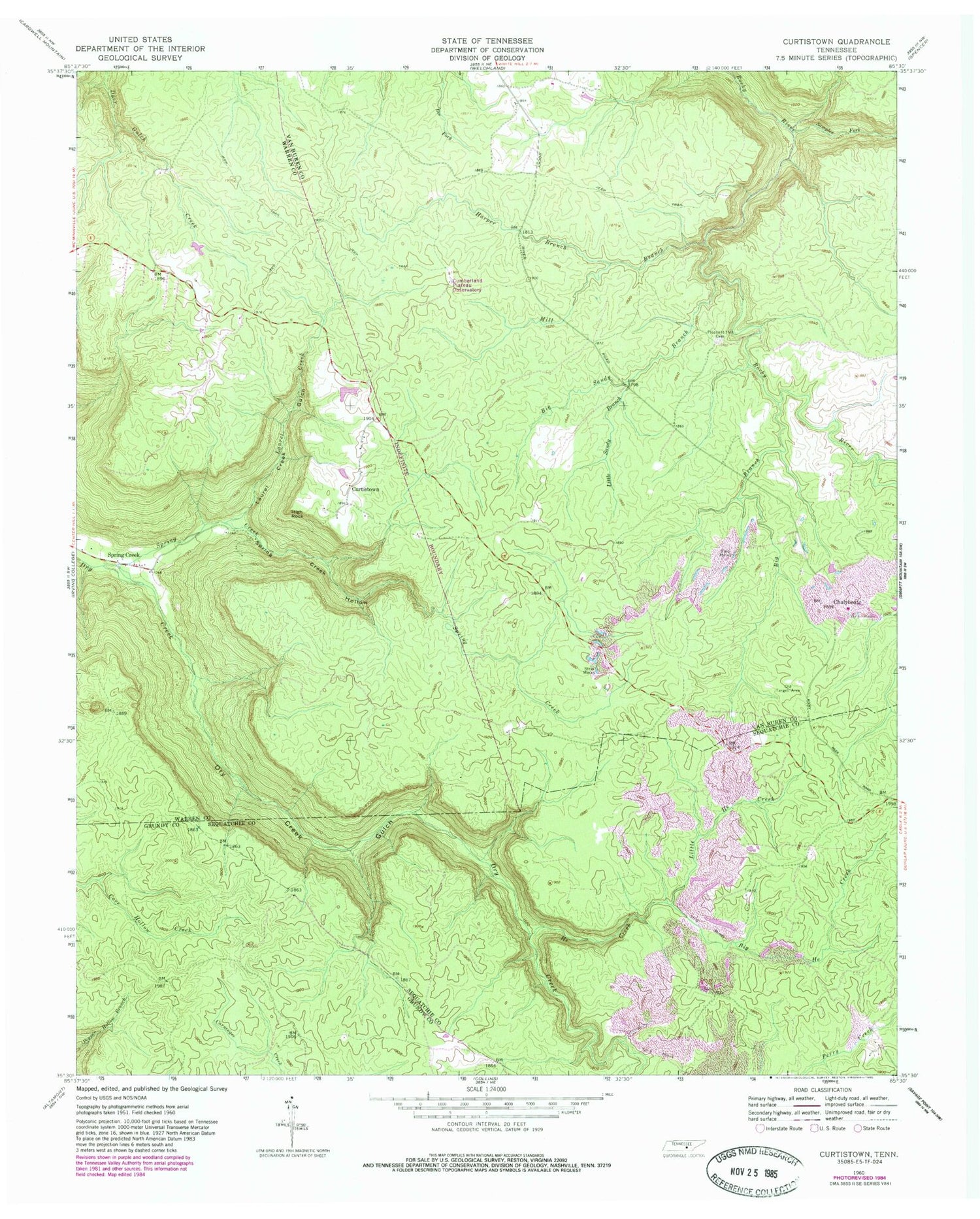 Classic USGS Curtistown Tennessee 7.5'x7.5' Topo Map Image