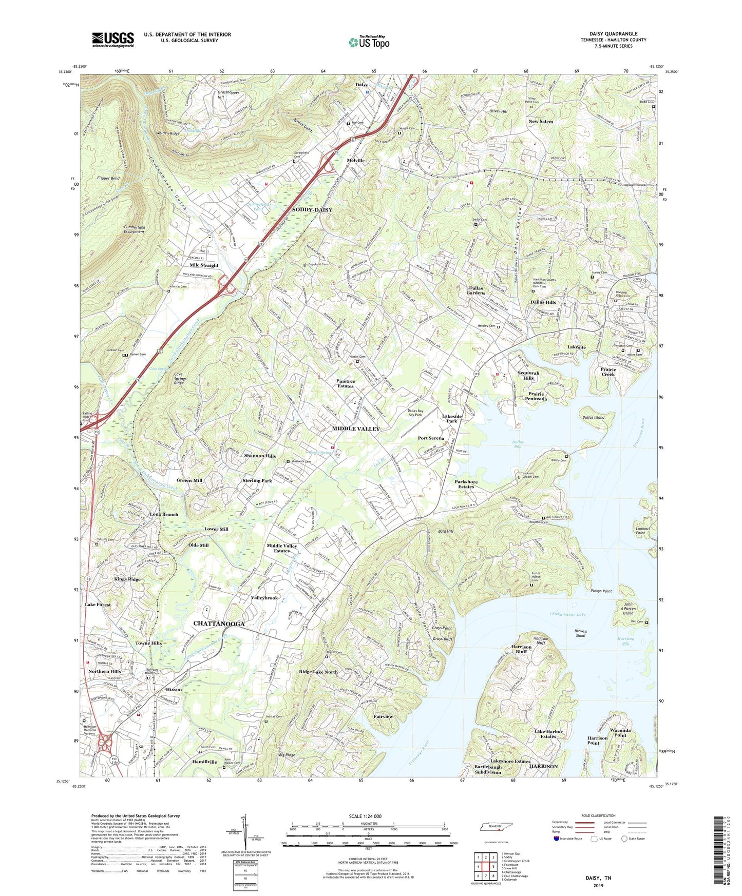 Daisy Tennessee US Topo Map Image