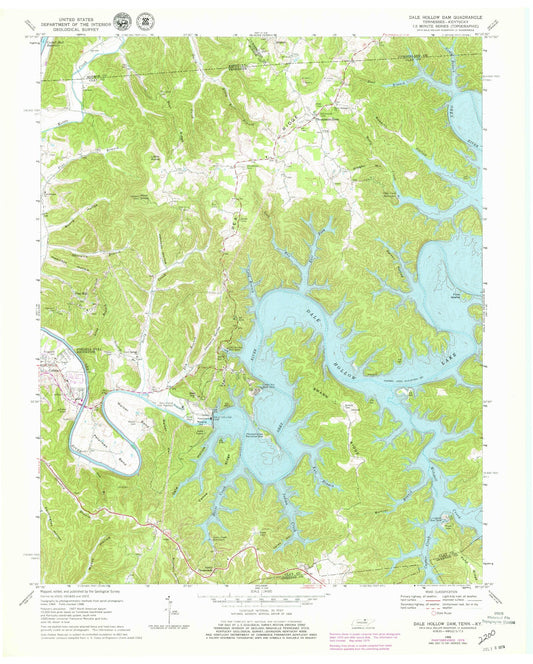 Classic USGS Dale Hollow Dam Tennessee 7.5'x7.5' Topo Map Image