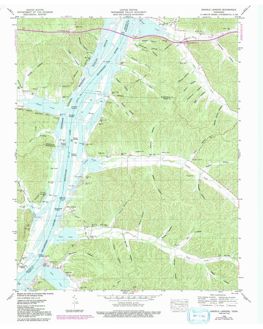 Classic USGS Daniels Landing Tennessee 7.5'x7.5' Topo Map Image