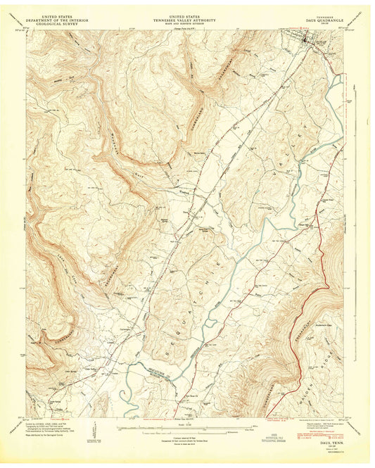 Classic USGS Daus Tennessee 7.5'x7.5' Topo Map Image