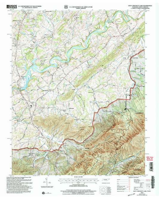Classic USGS Davy Crockett Lake Tennessee 7.5'x7.5' Topo Map Image