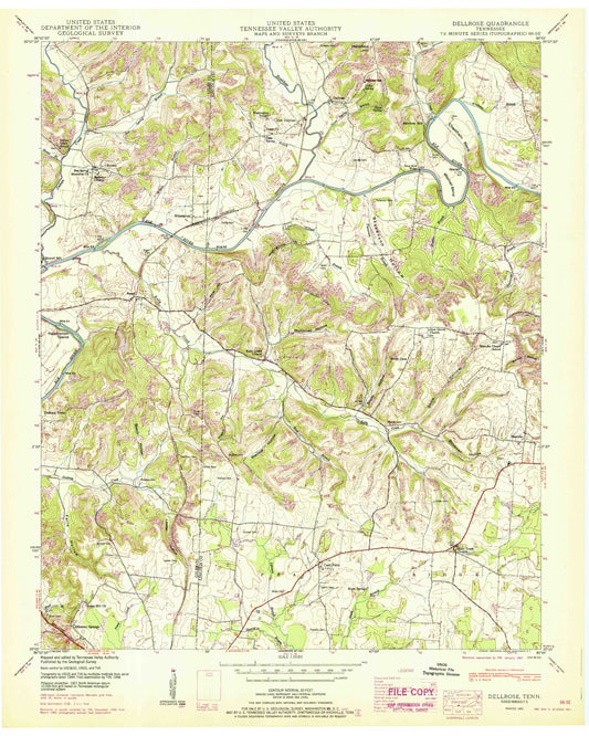 Classic USGS Dellrose Tennessee 7.5'x7.5' Topo Map Image