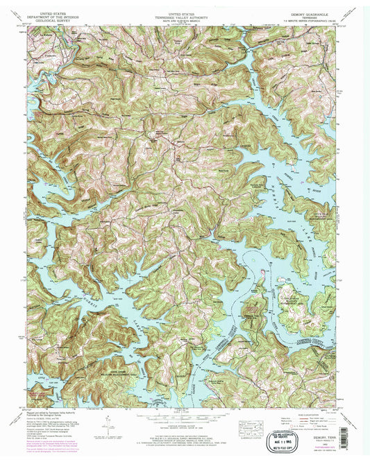 Classic USGS Demory Tennessee 7.5'x7.5' Topo Map Image