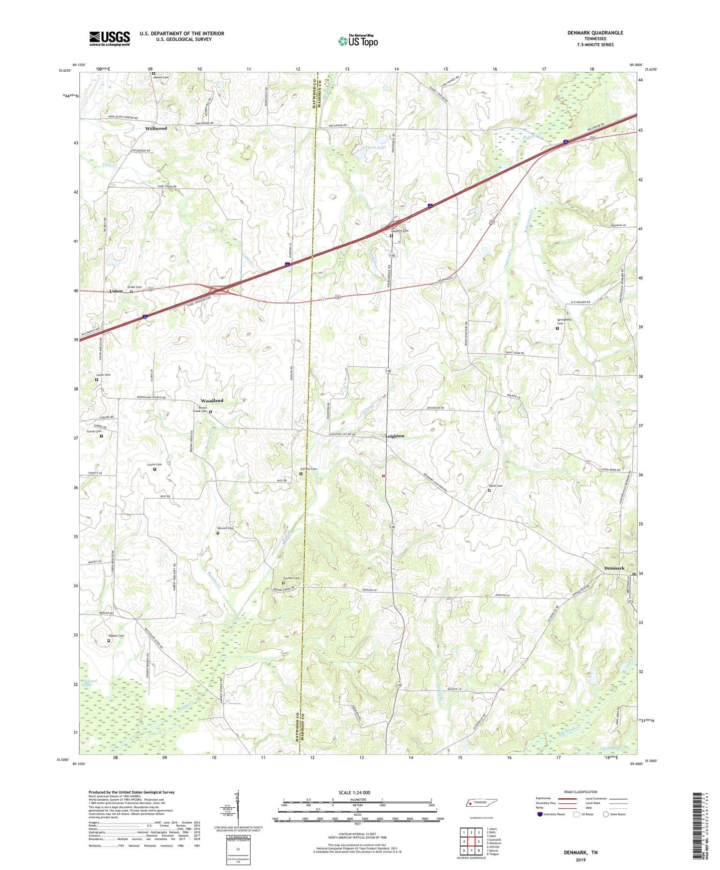 Denmark Tennessee US Topo Map Image