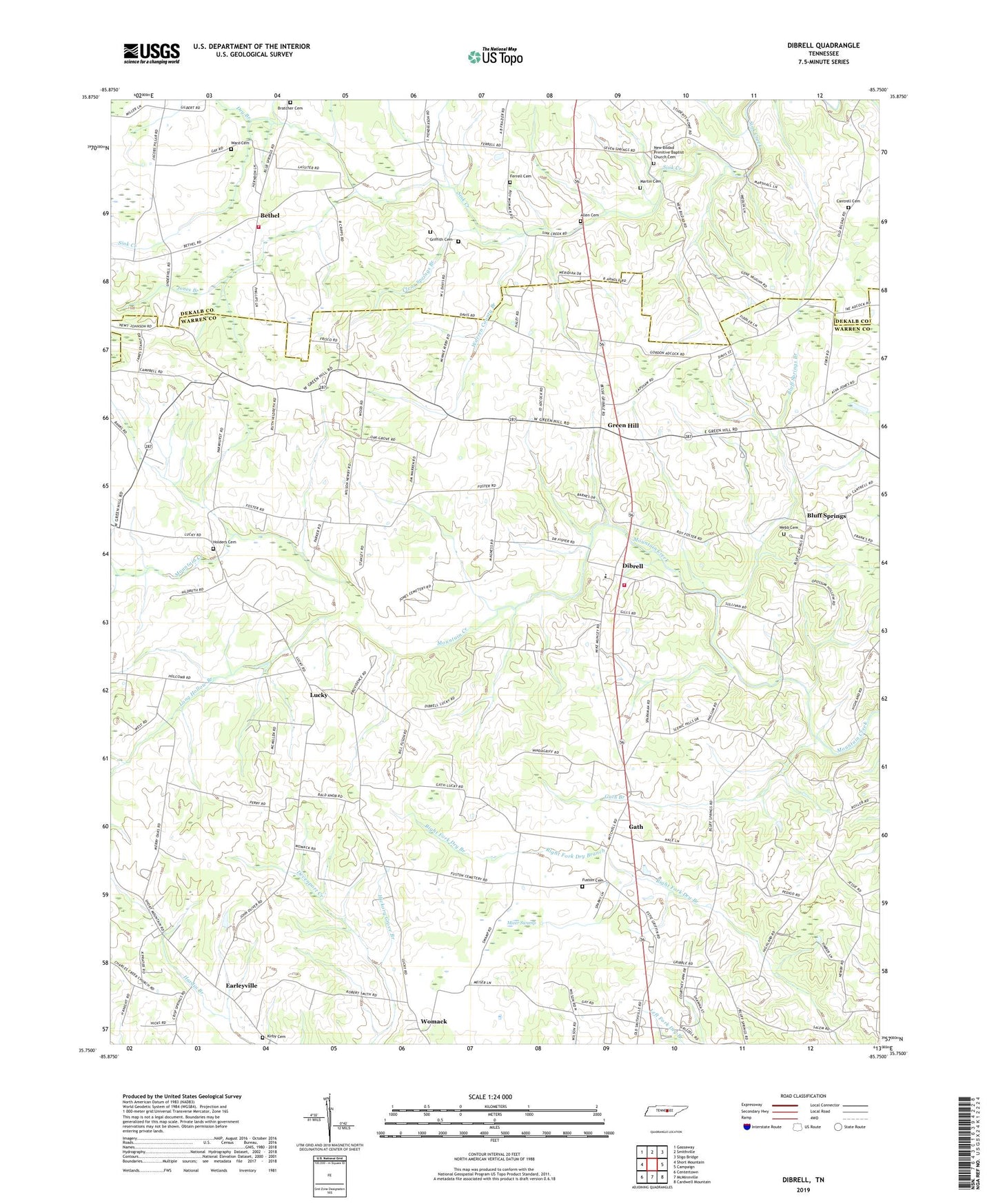 Dibrell Tennessee US Topo Map Image