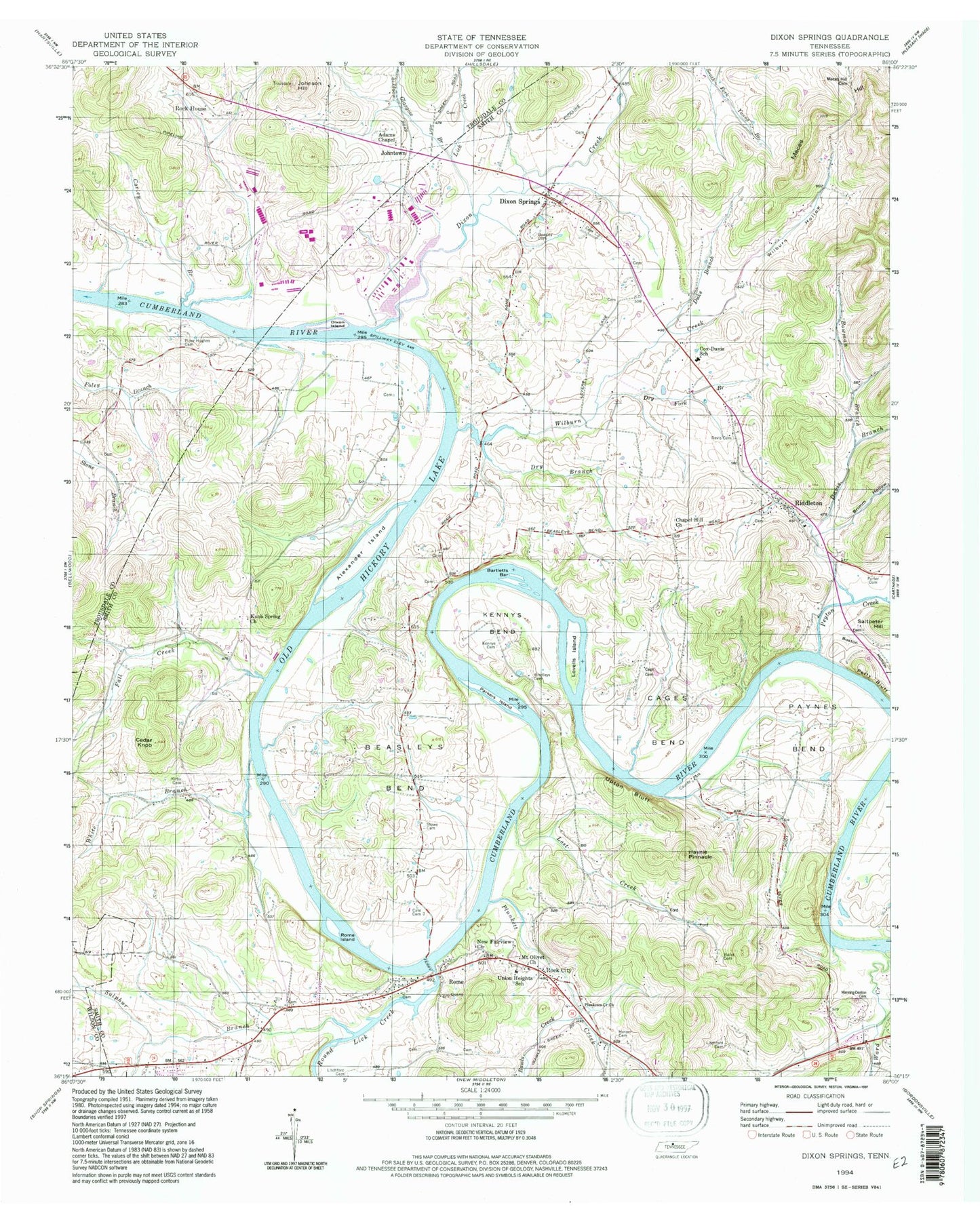 Classic USGS Dixon Springs Tennessee 7.5'x7.5' Topo Map Image