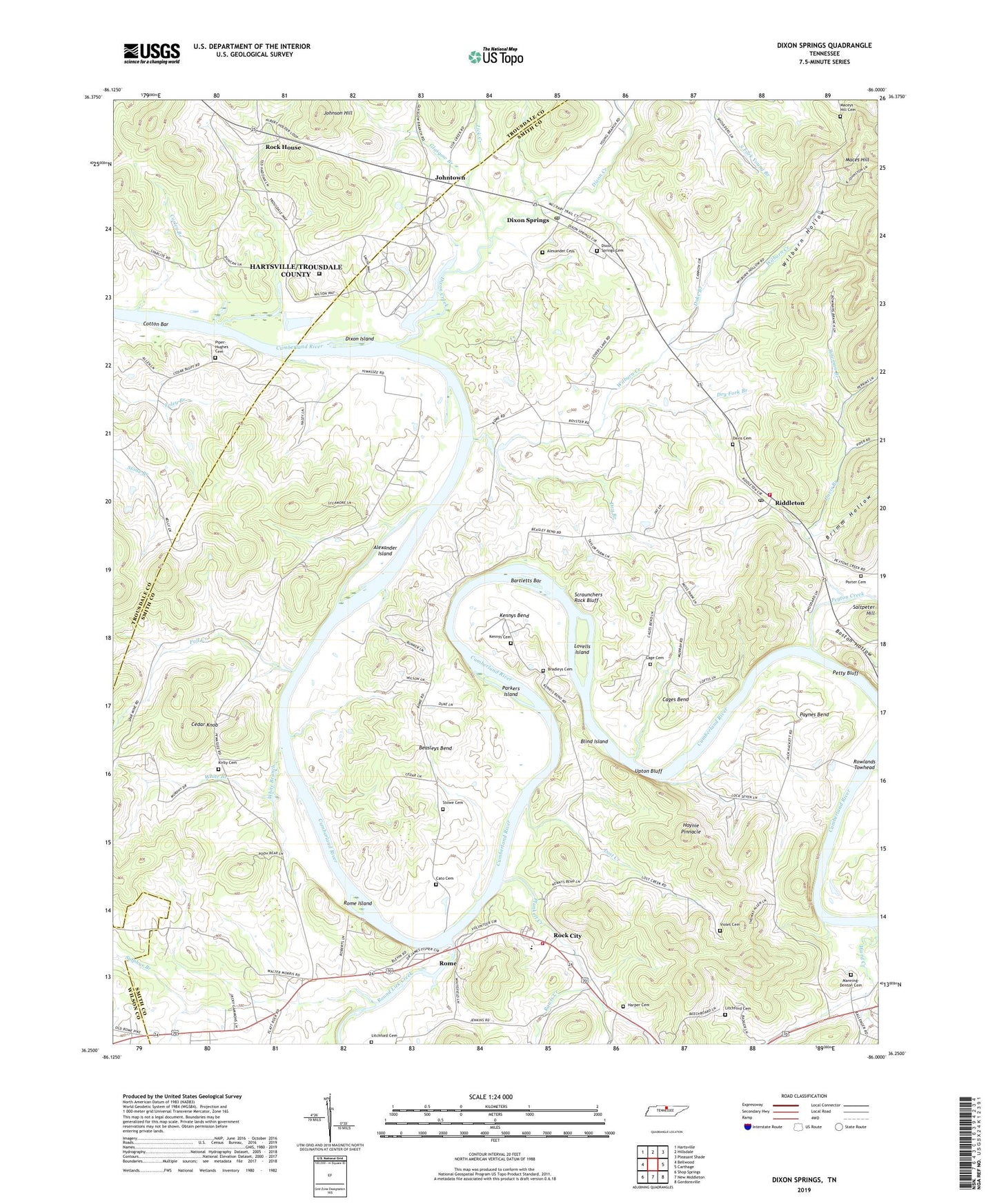 Dixon Springs Tennessee US Topo Map Image