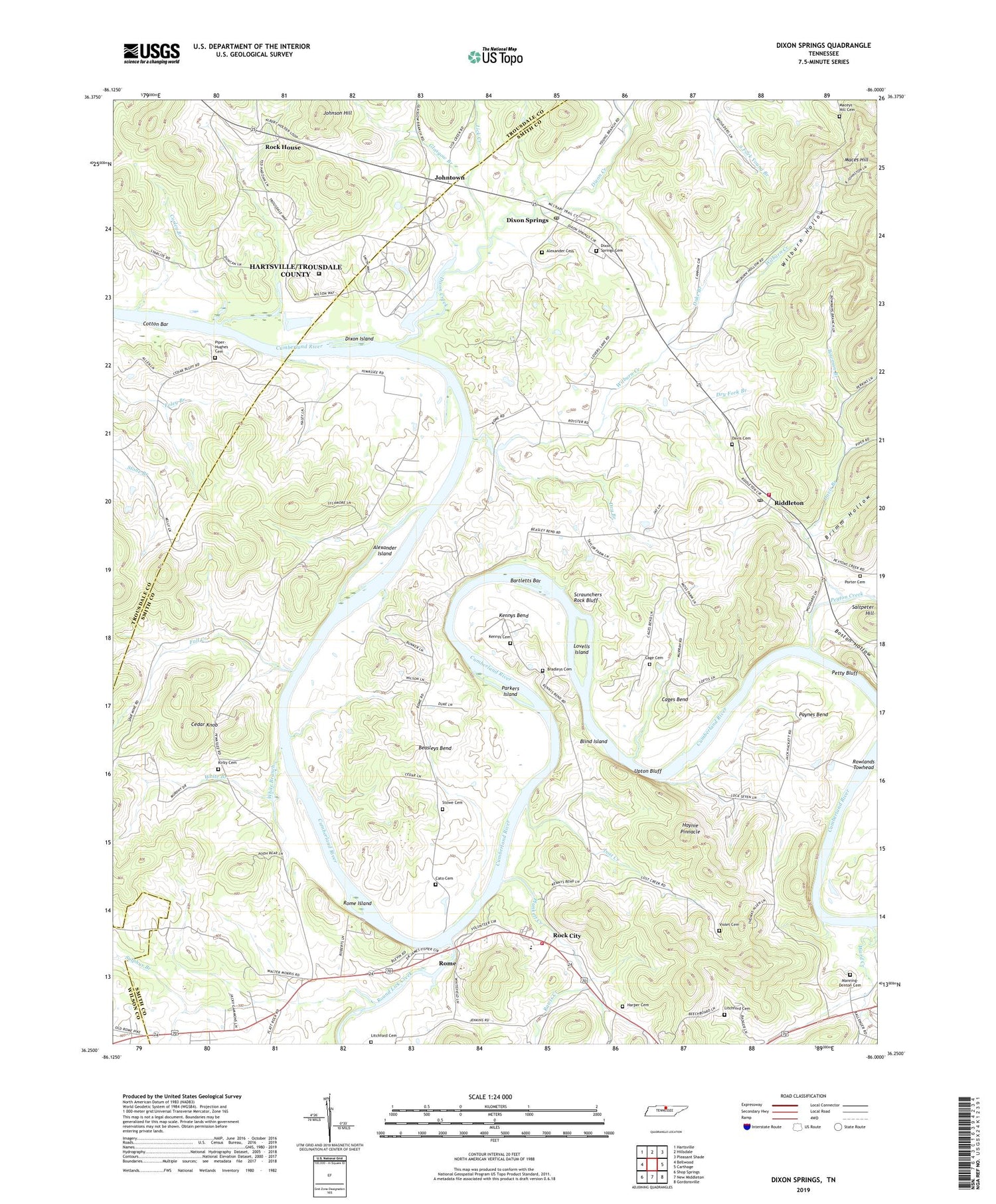 Dixon Springs Tennessee US Topo Map Image