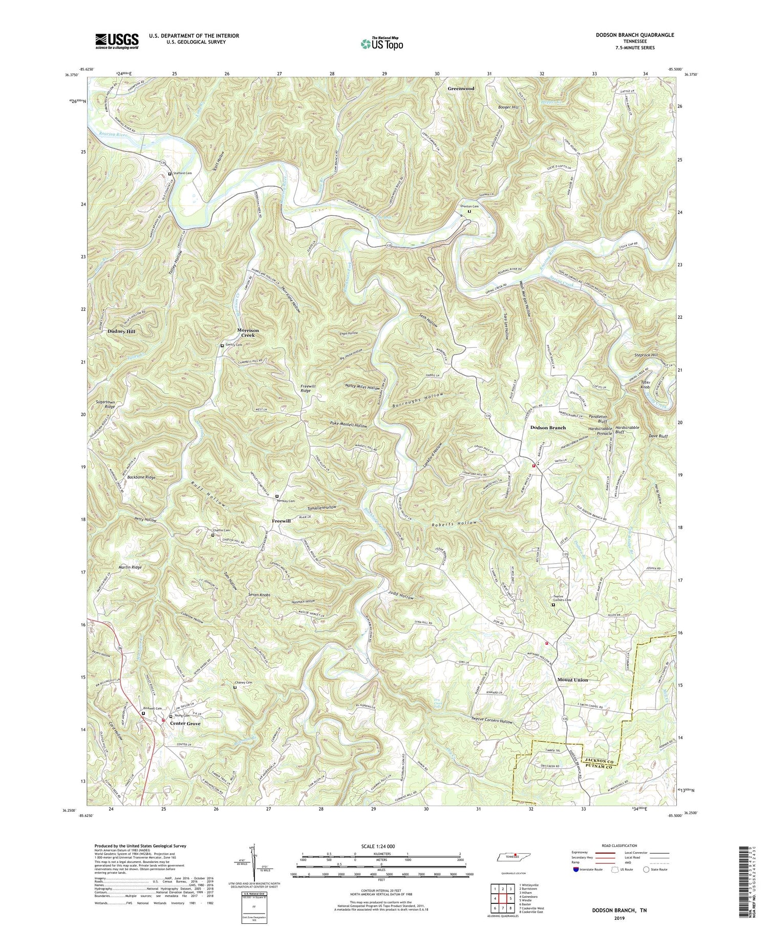 Dodson Branch Tennessee US Topo Map Image