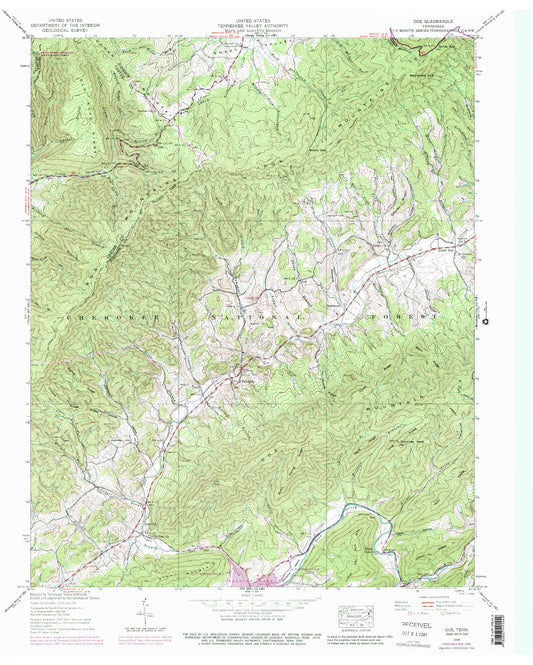 Classic USGS Doe Tennessee 7.5'x7.5' Topo Map Image