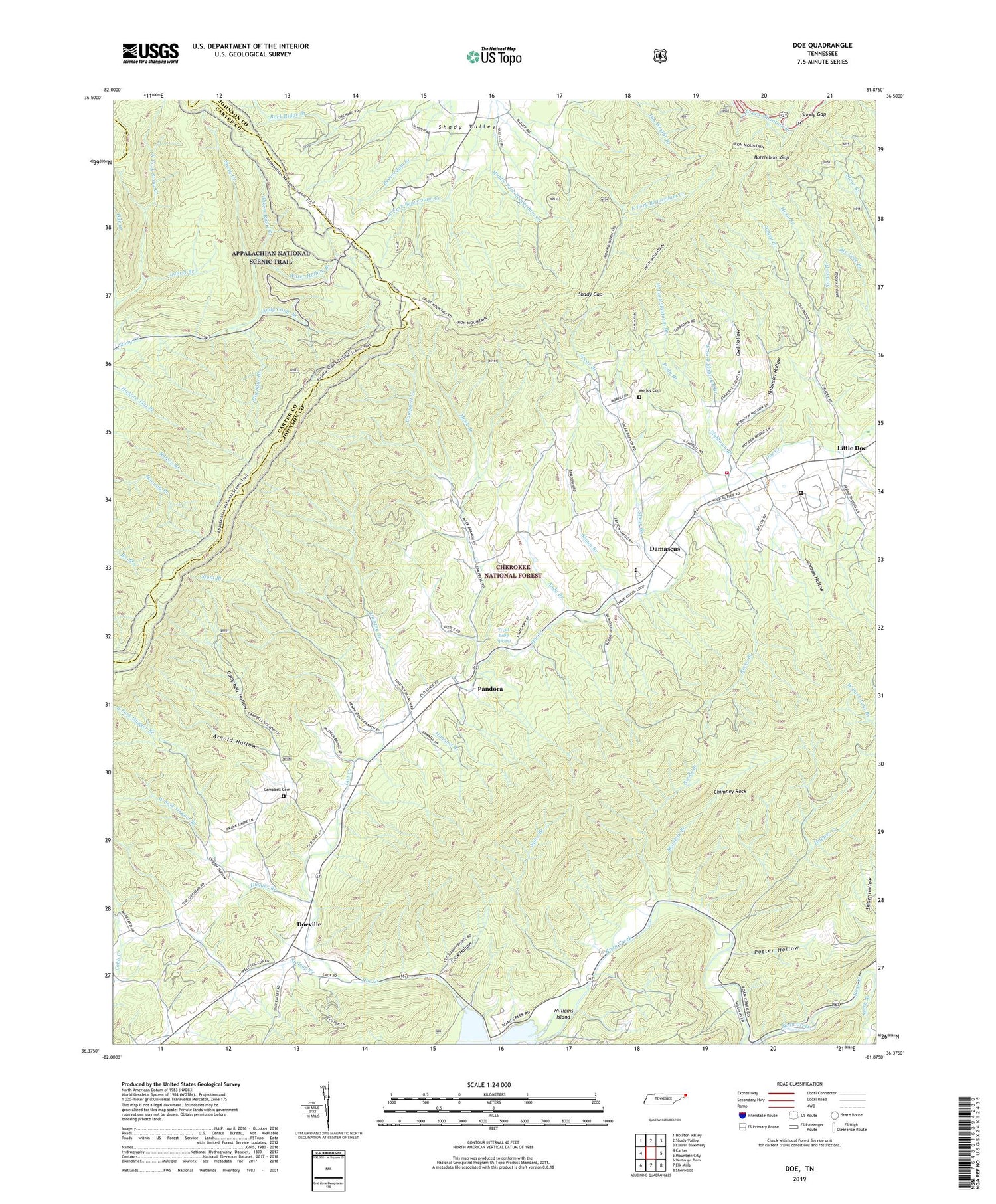 Doe Tennessee US Topo Map Image