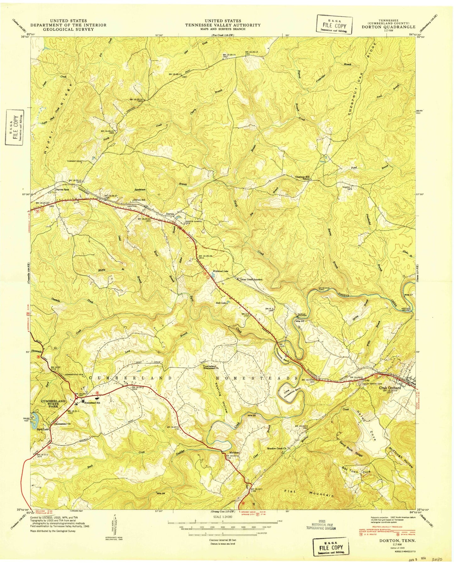 Classic USGS Dorton Tennessee 7.5'x7.5' Topo Map Image