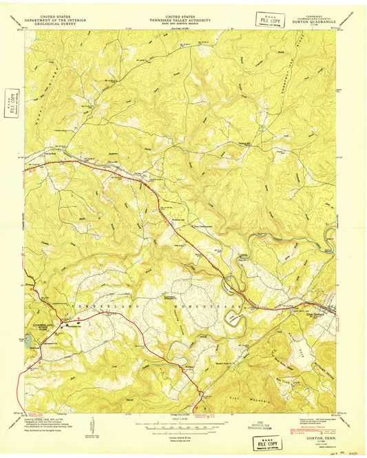 Classic USGS Dorton Tennessee 7.5'x7.5' Topo Map Image