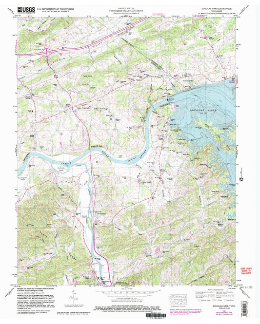 Classic USGS Douglas Dam Tennessee 7.5'x7.5' Topo Map Image