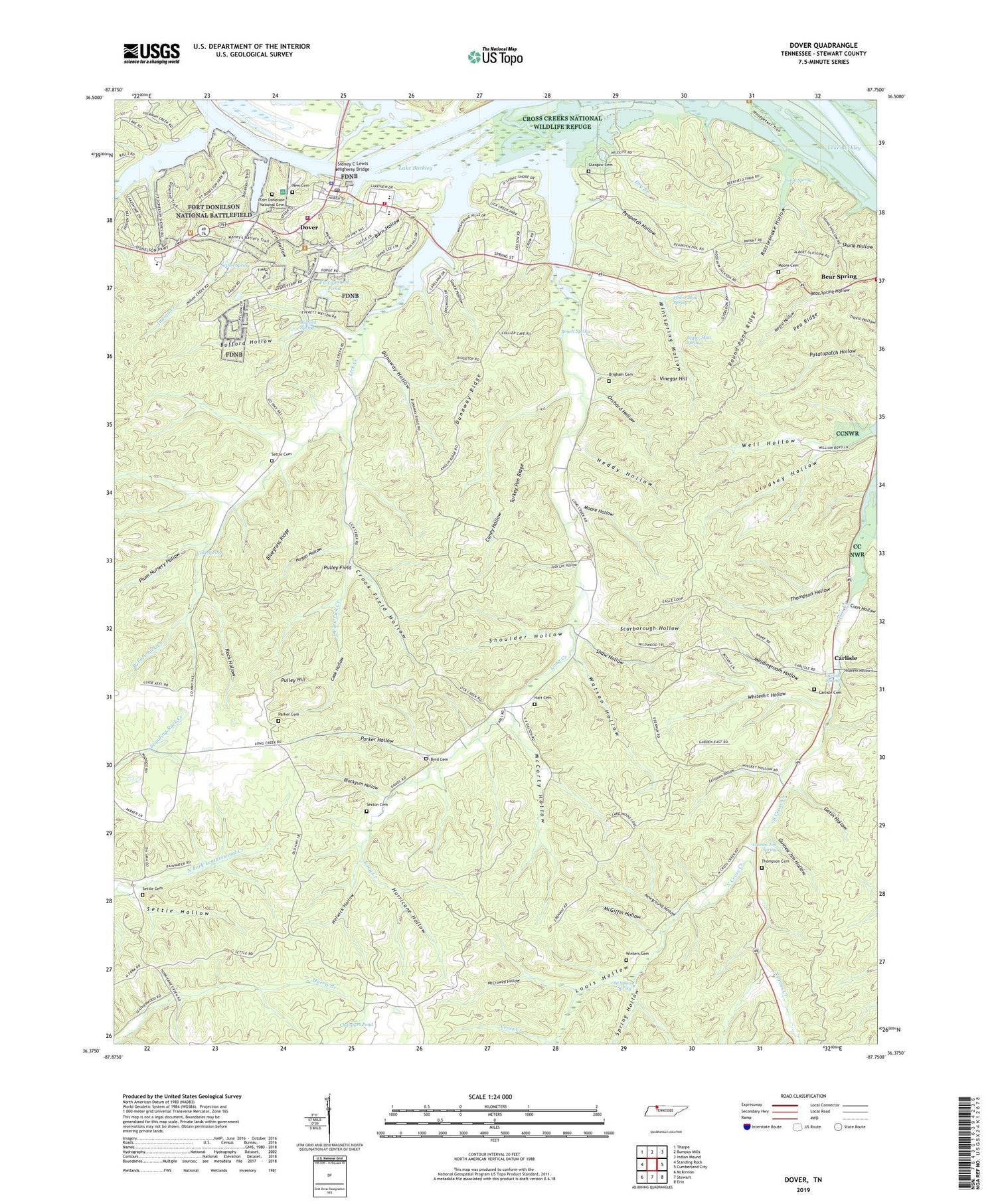 Dover Tennessee US Topo Map Image