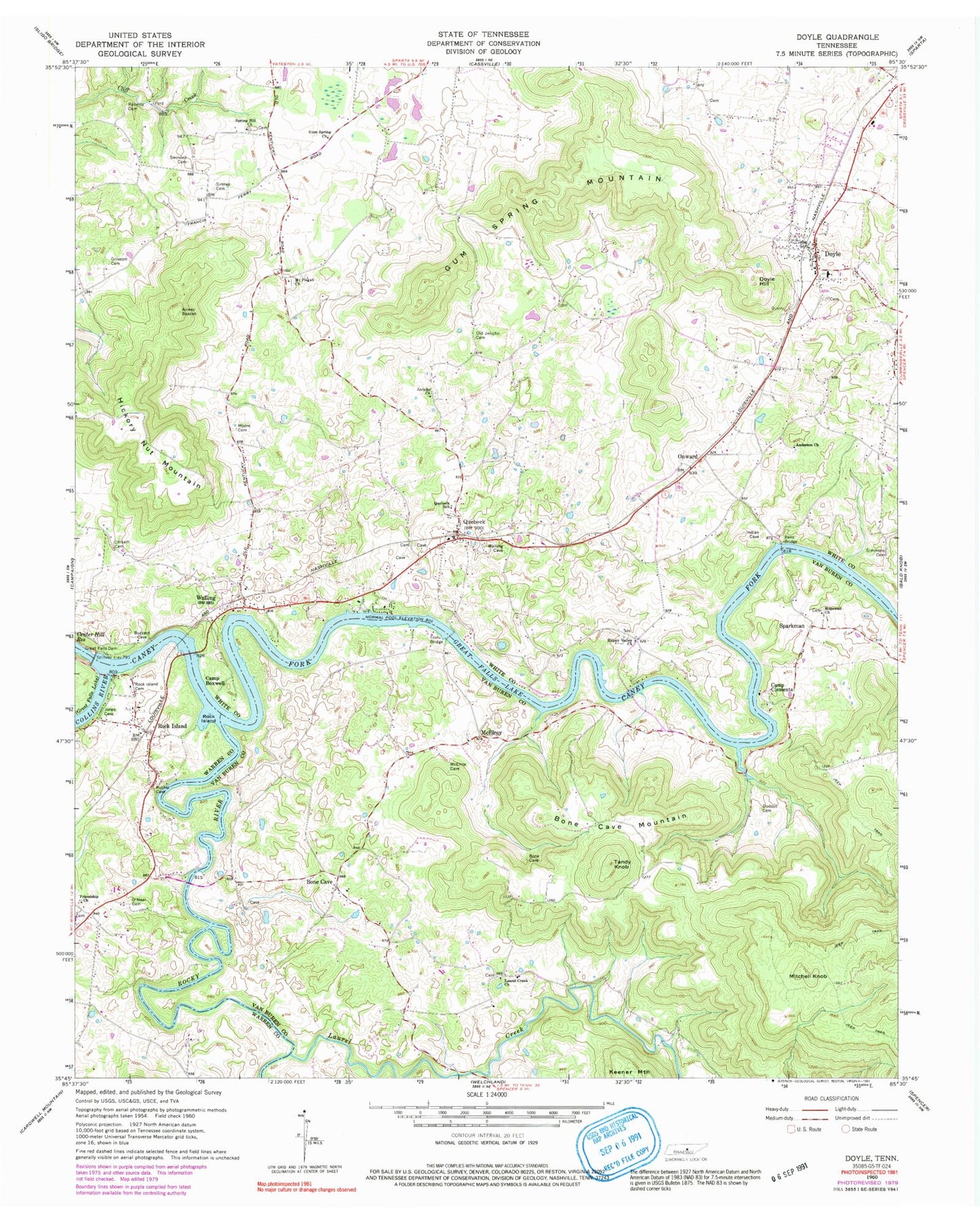 Classic USGS Doyle Tennessee 7.5'x7.5' Topo Map Image
