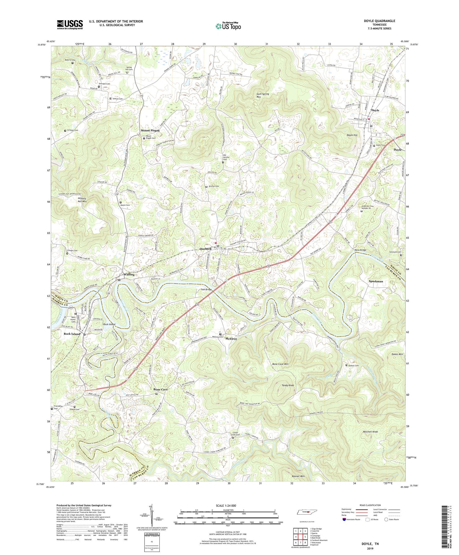 Doyle Tennessee US Topo Map Image