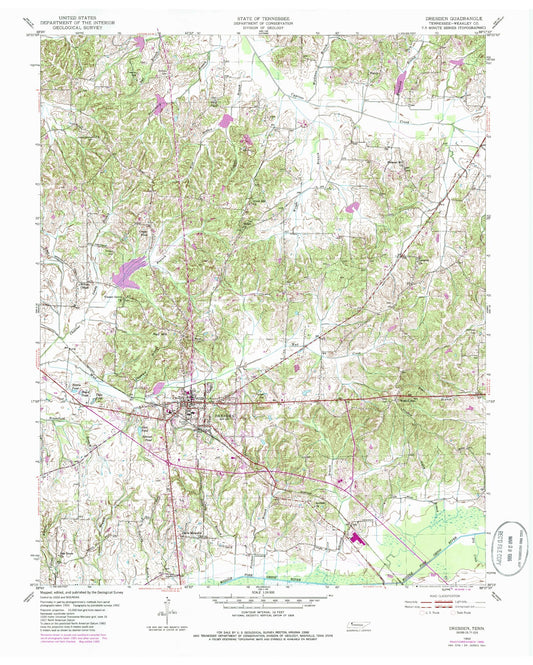 Classic USGS Dresden Tennessee 7.5'x7.5' Topo Map Image