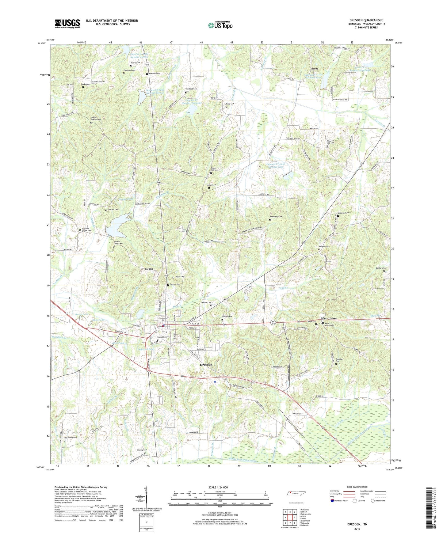 Dresden Tennessee US Topo Map Image