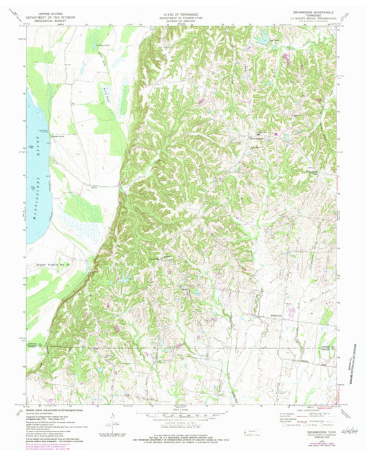 Classic USGS Drummonds Tennessee 7.5'x7.5' Topo Map Image