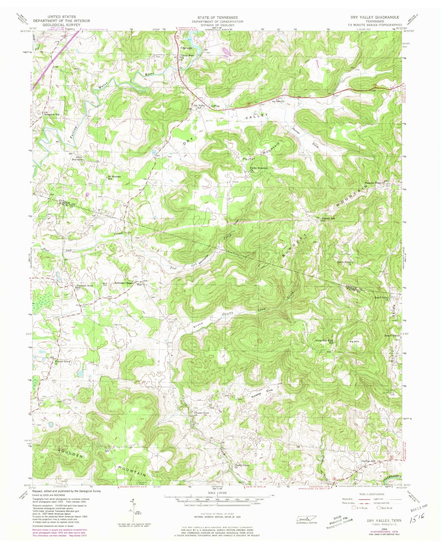 Classic USGS Dry Valley Tennessee 7.5'x7.5' Topo Map Image