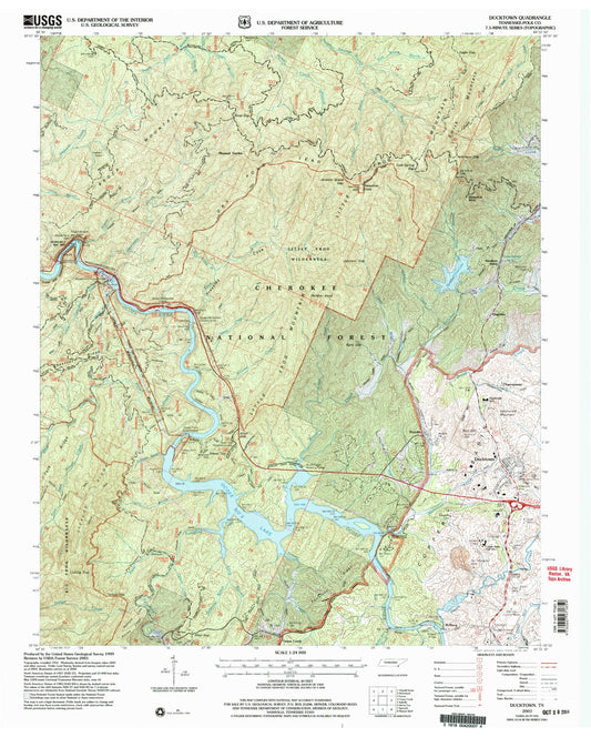 Classic USGS Ducktown Tennessee 7.5'x7.5' Topo Map Image