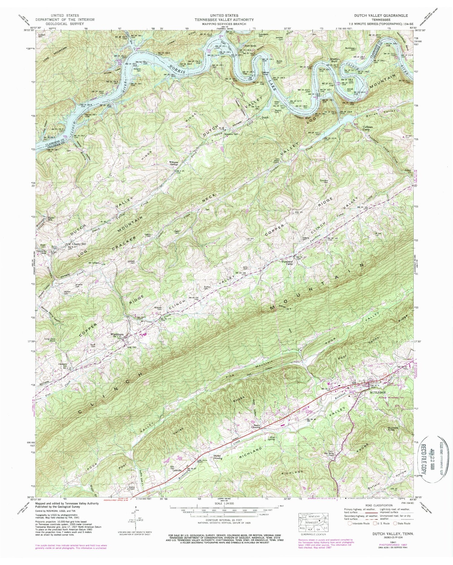 Classic USGS Dutch Valley Tennessee 7.5'x7.5' Topo Map Image