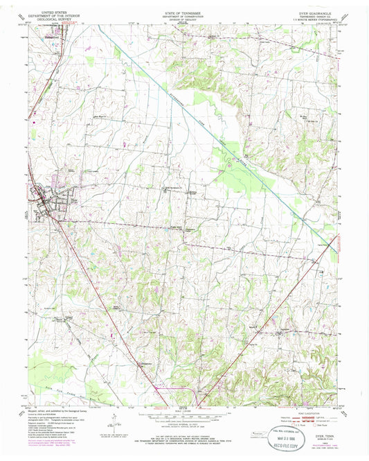 Classic USGS Dyer Tennessee 7.5'x7.5' Topo Map Image