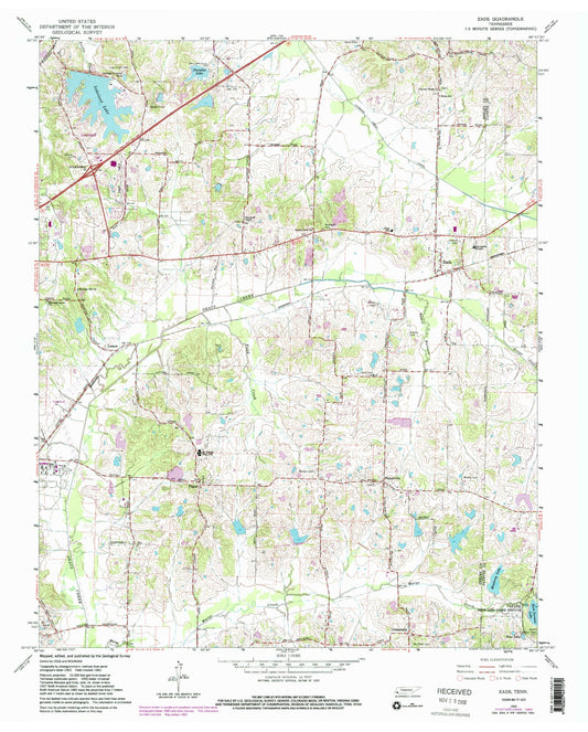 Classic USGS Eads Tennessee 7.5'x7.5' Topo Map Image