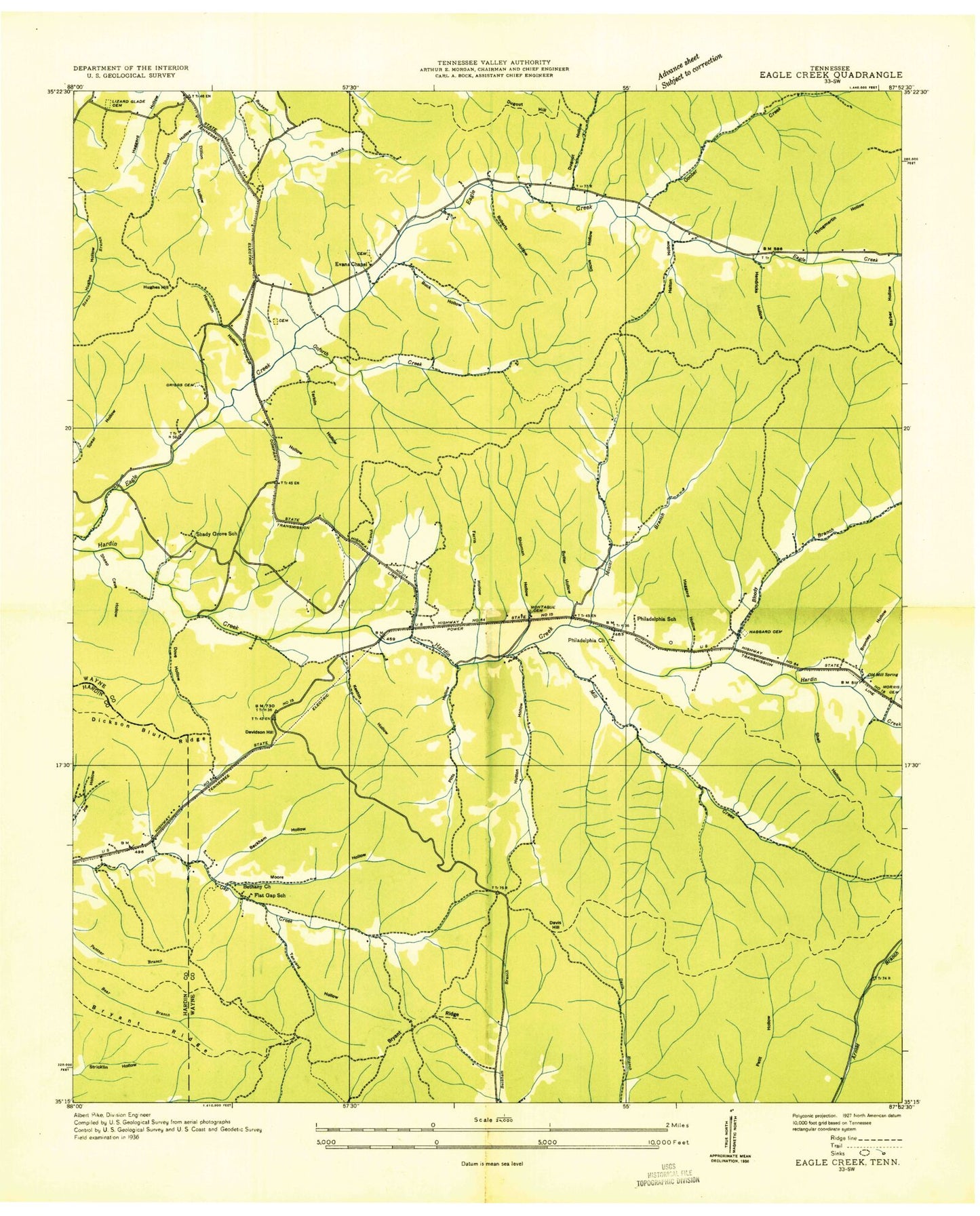 Classic USGS Eagle Creek Tennessee 7.5'x7.5' Topo Map Image