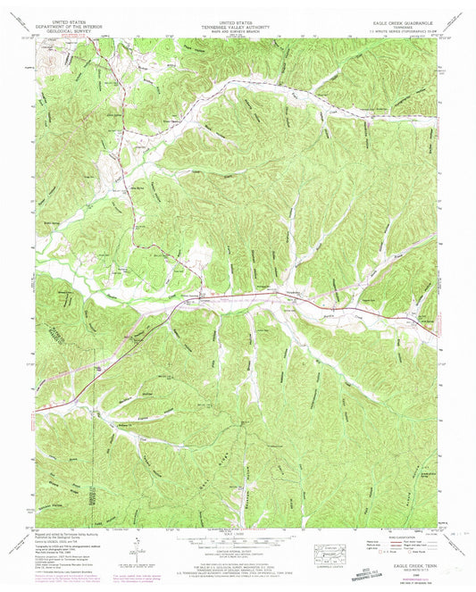 Classic USGS Eagle Creek Tennessee 7.5'x7.5' Topo Map Image