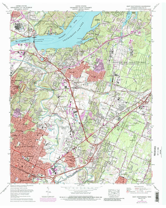 Classic USGS East Chattanooga Tennessee 7.5'x7.5' Topo Map Image