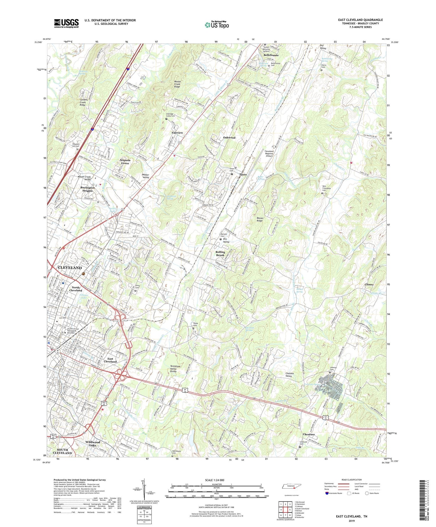 East Cleveland Tennessee US Topo Map Image