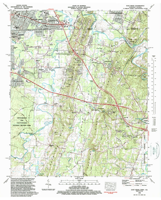 Classic USGS East Ridge Tennessee 7.5'x7.5' Topo Map Image