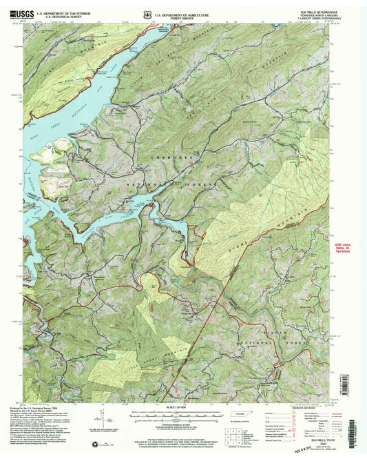 Classic USGS Elk Mills Tennessee 7.5'x7.5' Topo Map Image