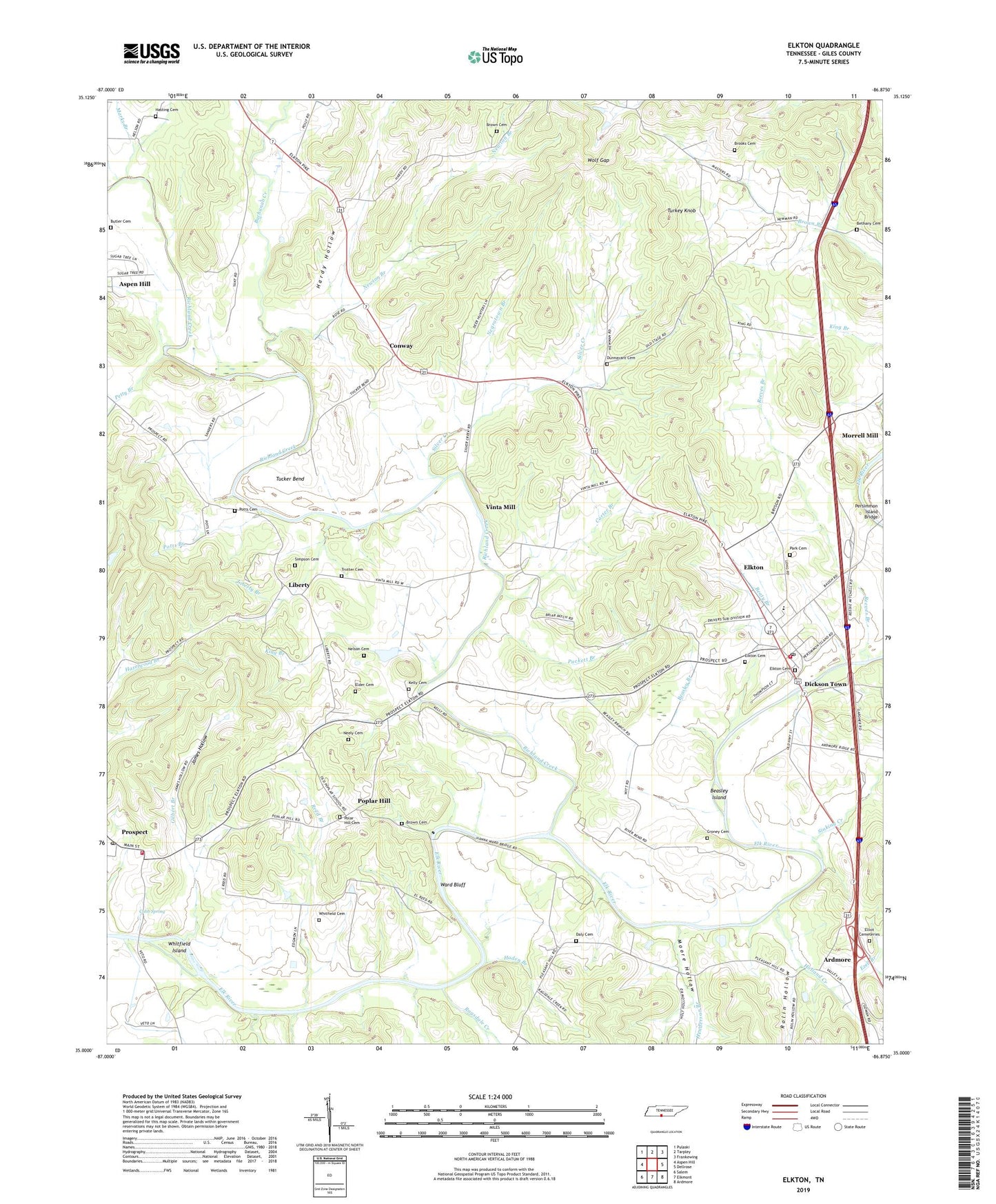 Elkton Tennessee US Topo Map Image