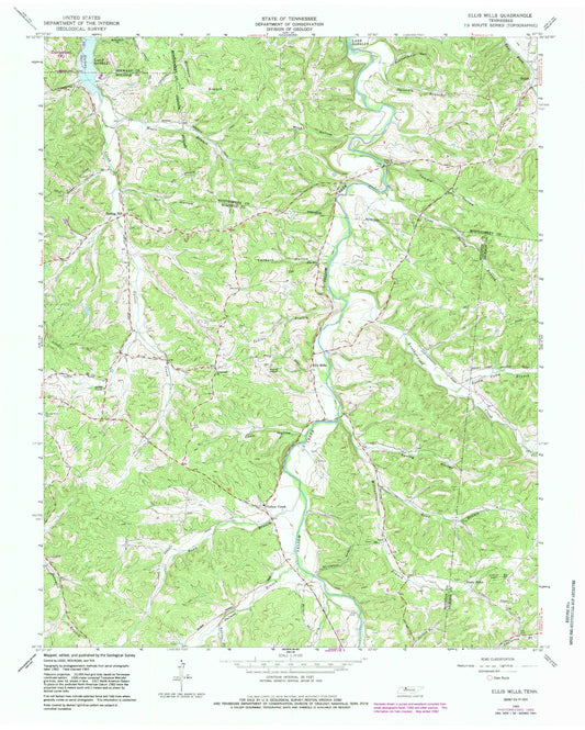 Classic USGS Ellis Mills Tennessee 7.5'x7.5' Topo Map Image