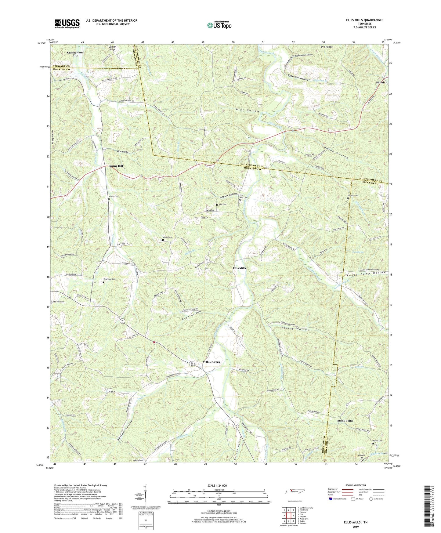 Ellis Mills Tennessee US Topo Map Image