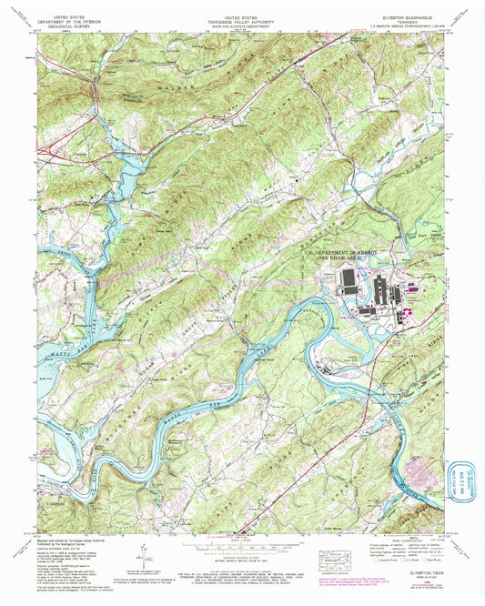 Classic USGS Elverton Tennessee 7.5'x7.5' Topo Map Image