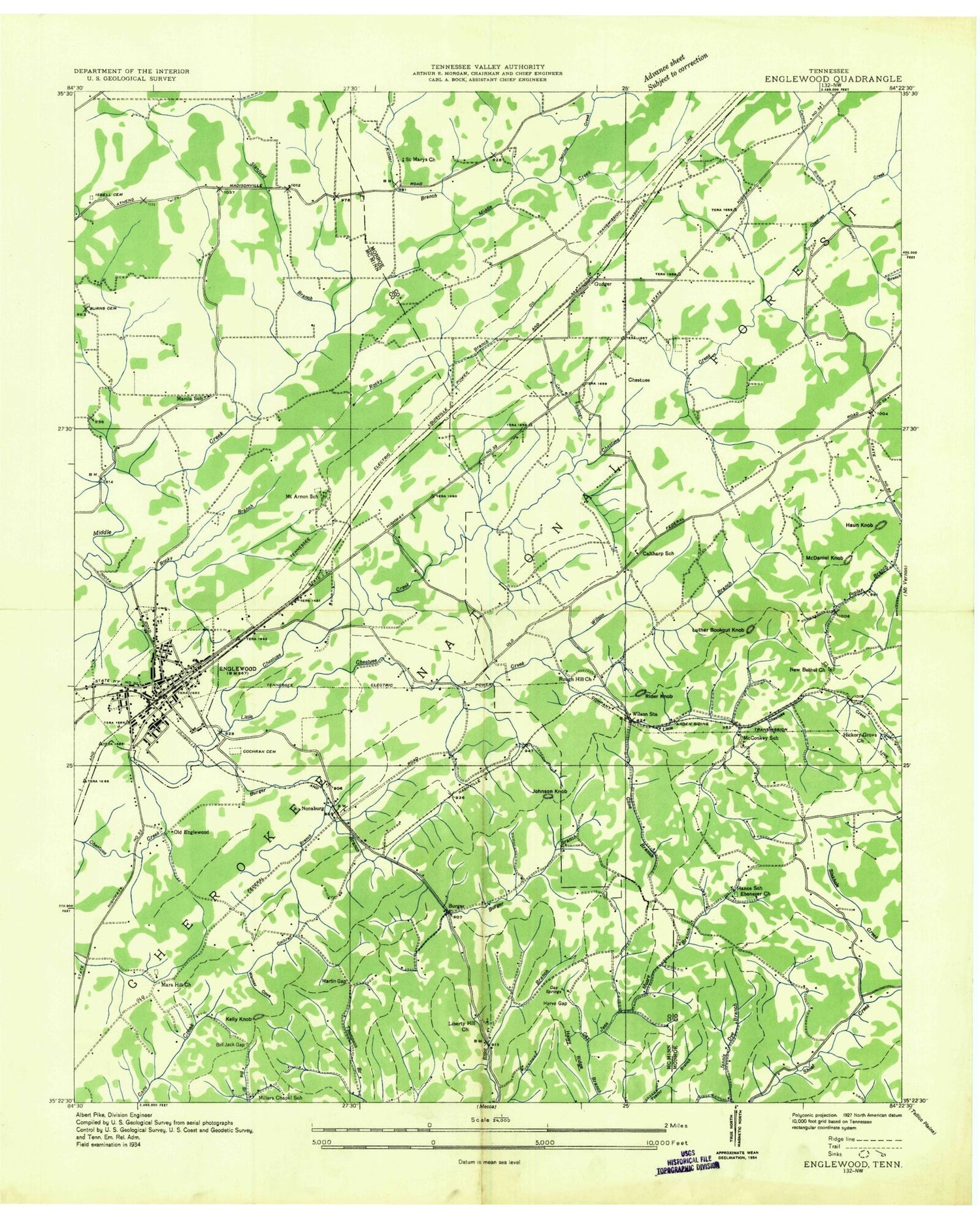 Classic USGS Englewood Tennessee 7.5'x7.5' Topo Map Image