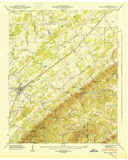 Classic USGS Englewood Tennessee 7.5'x7.5' Topo Map Image