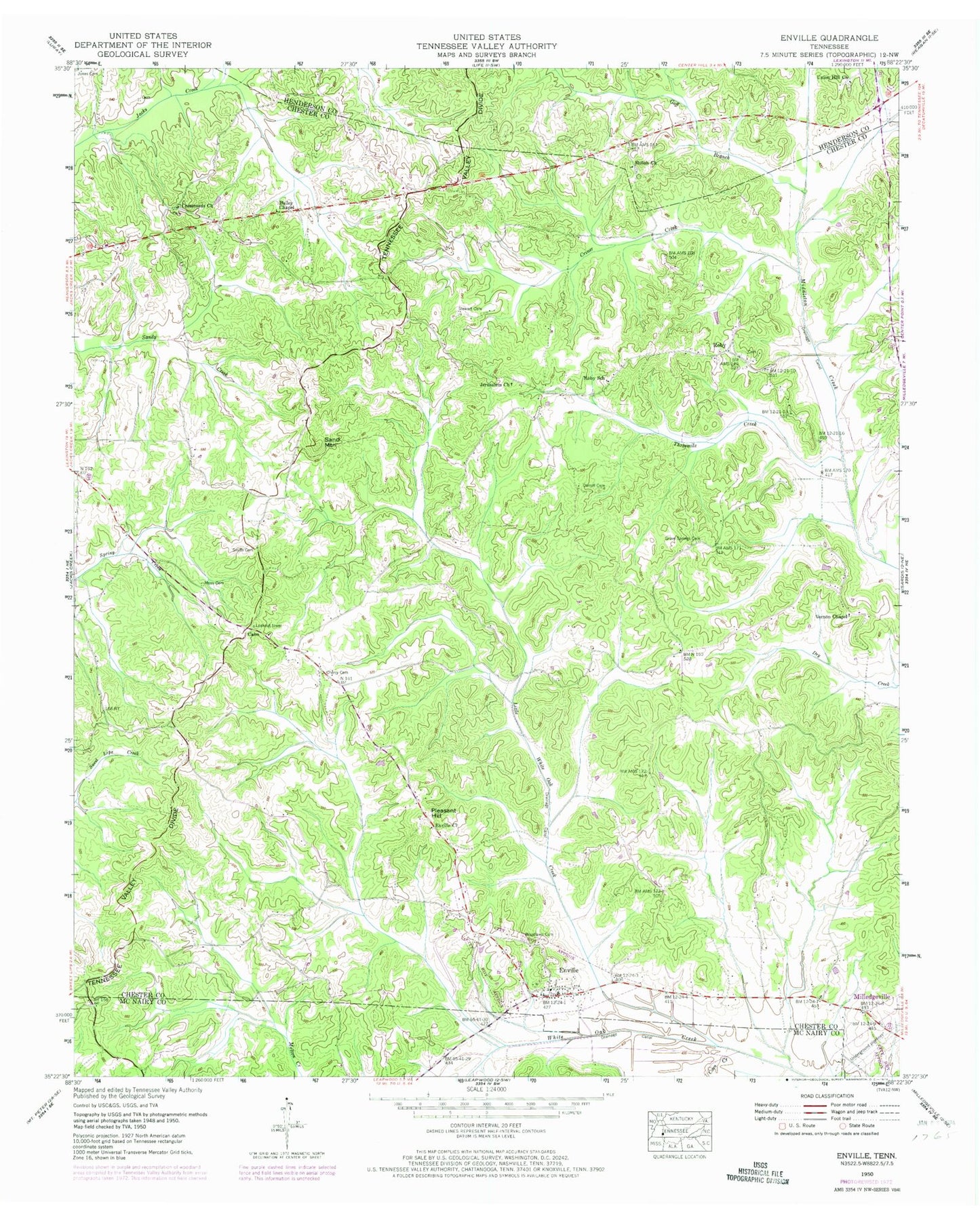 Classic USGS Enville Tennessee 7.5'x7.5' Topo Map Image