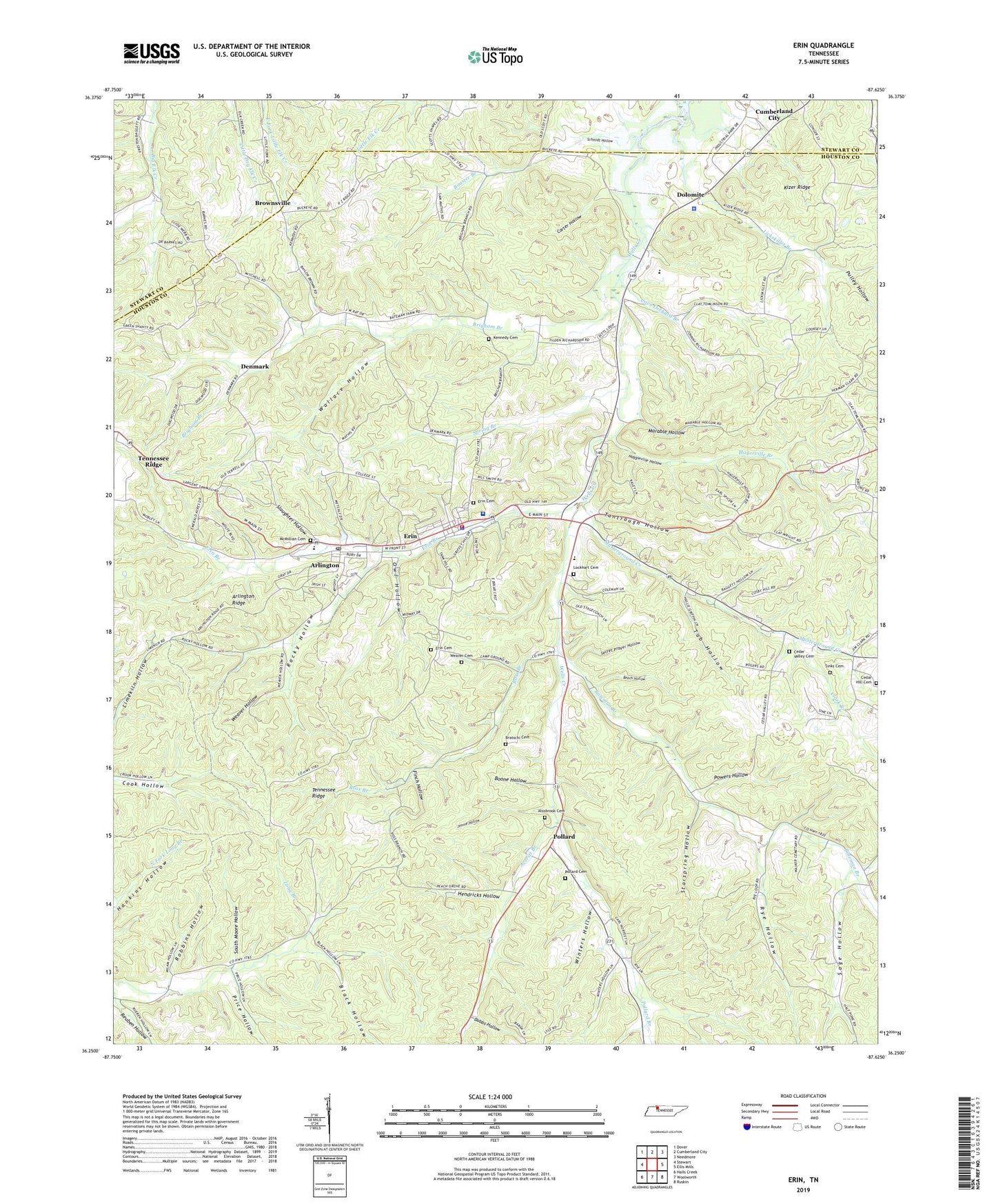 Erin Tennessee US Topo Map Image