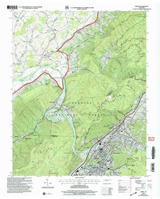Classic USGS Erwin Tennessee 7.5'x7.5' Topo Map Image