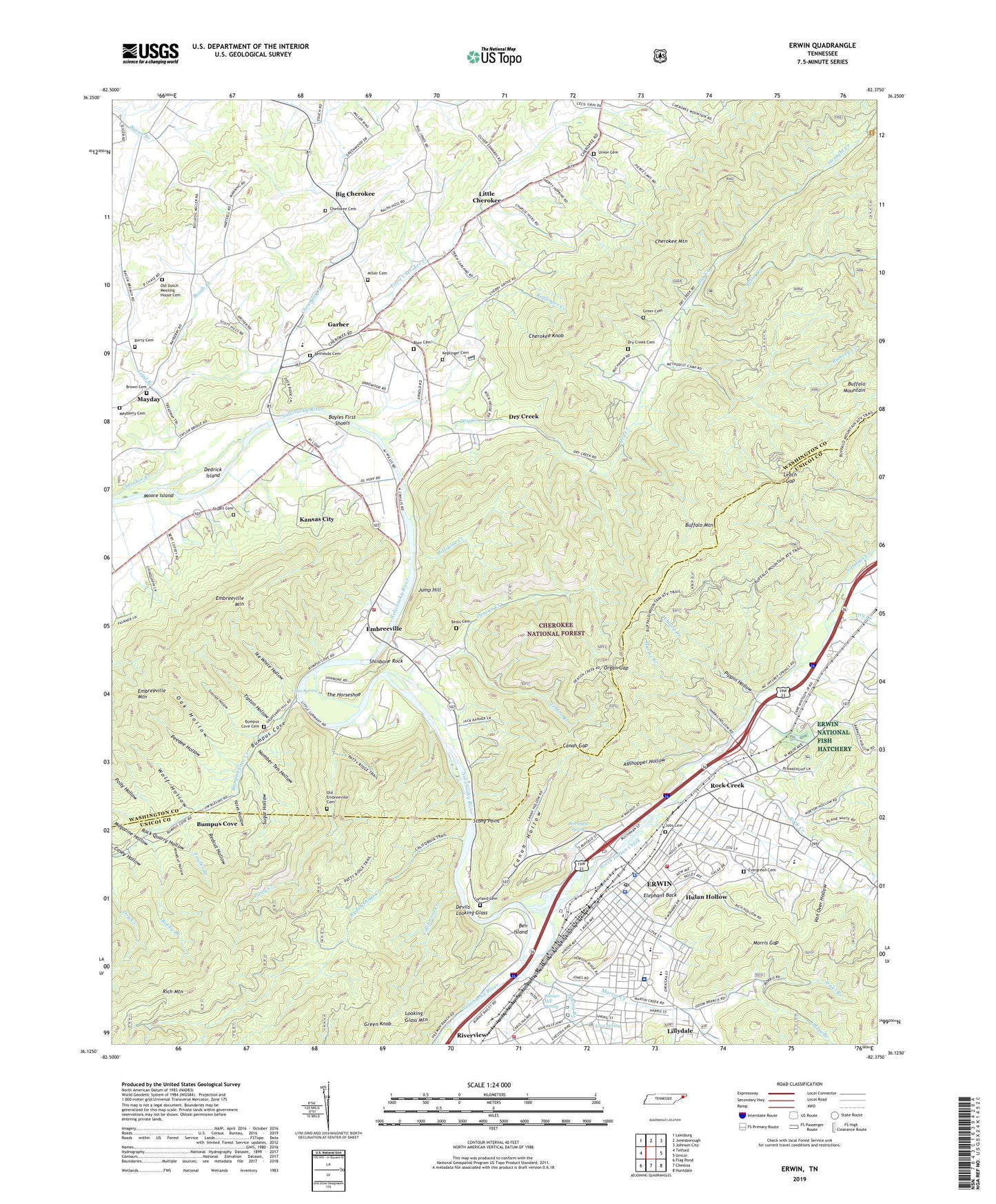 Erwin Tennessee US Topo Map Image
